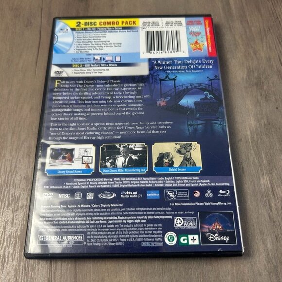 Disney Lady & The Tramp Diamond Edition DVD + Blu-Ray Combo Pack - Picture 2 of 2